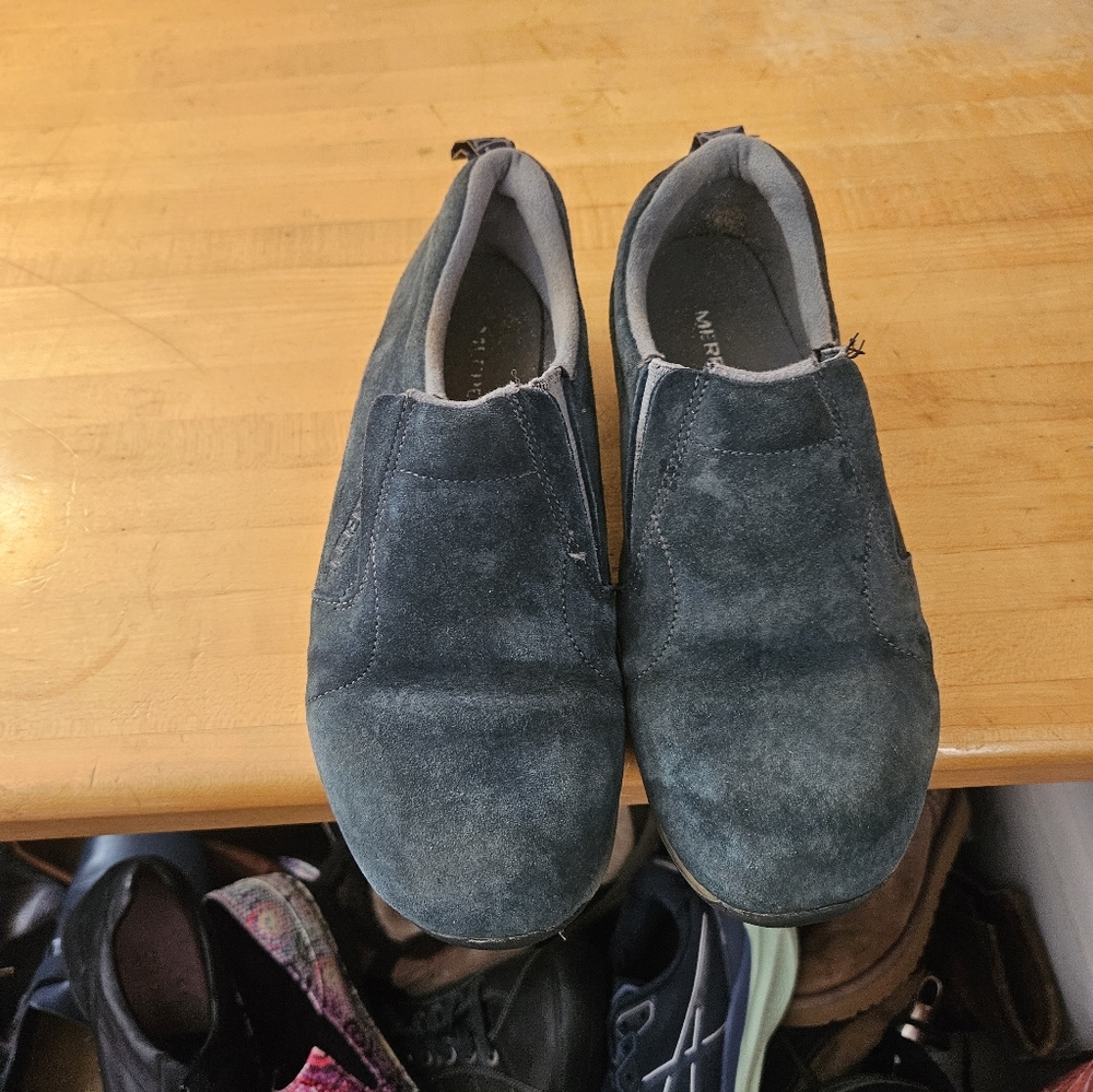 Merrell Jungle Moc Youth 5 M 36 Blue Leather Loafer Suede Slip On Shoe